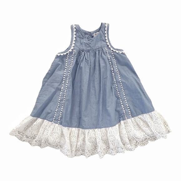 Artisan Ny Other - ARTISAN NY Girls Chambray Cotton Sundress Dress Size 4T Denim Lace Hem Easter